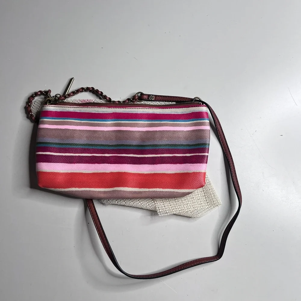 Elliott Lucca Multi‎ Color Striped Crossbody Bag Pebbled Faux Leather Slim Purse